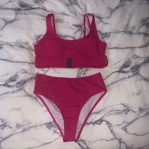 Hot Pink High Waisted Bikini with Belt
